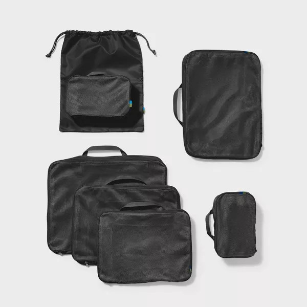 OPEN STORY 7PC PACKING CUBE SET WITH COMPRESSION - BLACK