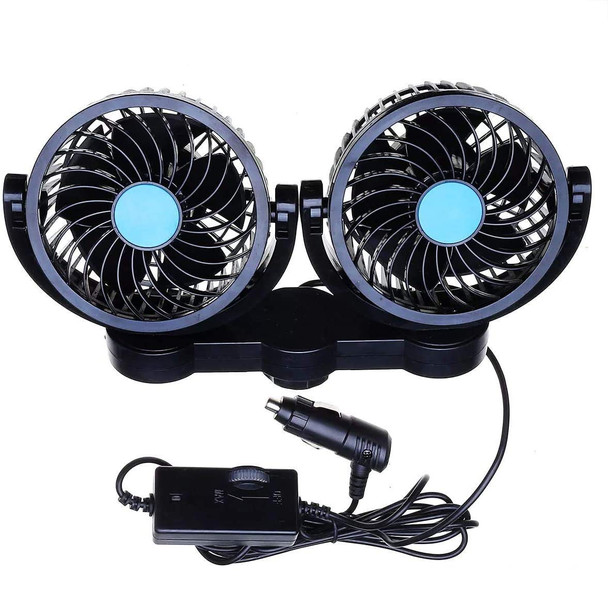ZONETECH CAR COOLING AIR FAN 12V- DUAL HEAD - BLACK 1 PACK
