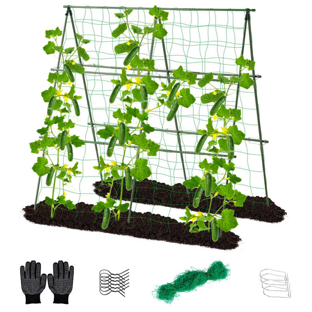 Lalahoni Cucumber Trellis, 4ft x 4ft Metal A-Frame Garden Trellis Climbing Plant