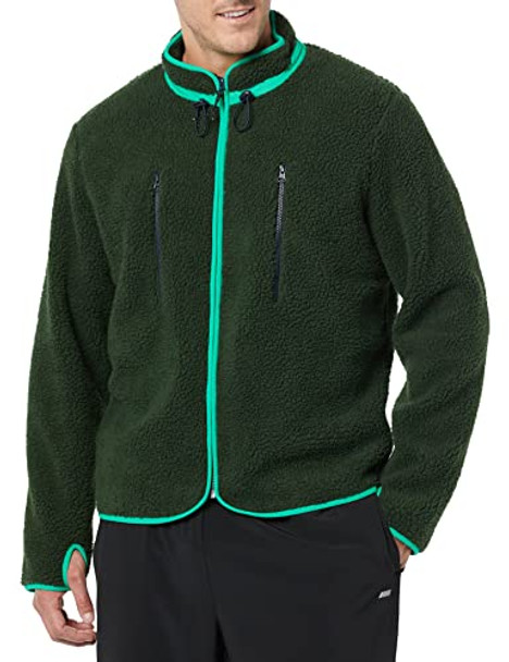 AMAZON ESSENTIALS MEN TEDDY FLEECE FULL-ZIP MOCK NECK JACKET MEN'S SIZE S -GREEN New AMAZON ESSENTIALS MEN TEDDY FLEECE FULL-ZIP MOCK NECK JACKET MEN'S SIZE S -GREEN New