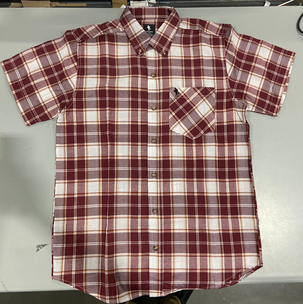BLACK HORSE MEN'S S/S WOVEN PLAID SHIRT - MENS SMALL - RED/WHITE/YELLOW New