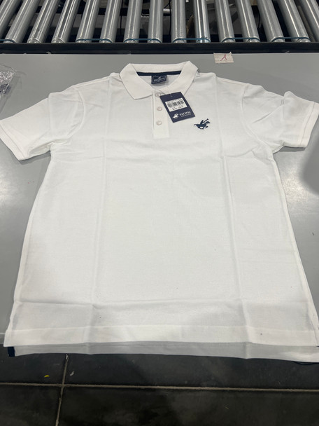 PACIFIC POLO CLUB 3 BUTTON POLO SHIRT - SIZE: MEN M - WHITE/NAVY New PACIFIC POLO CLUB 3 BUTTON POLO SHIRT - SIZE: MEN M - WHITE/NAVY New