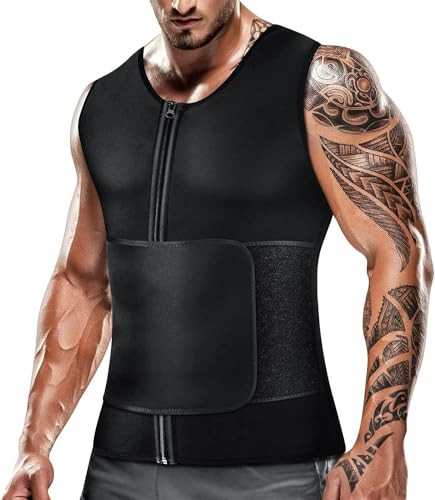 CIMKIZ MENS SWEAT SAUNA VEST FOR WAIST TRAINER ZIPPER NEOPRENE (BLACK, 6XL)