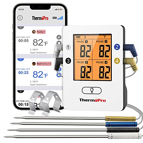 THERMOPRO TP25 650FT WIRELESS MEAT THERMOMETER WITH 4 PROBES BLUETOOTH - WHITE New