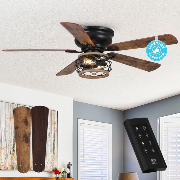 PARROT UNCLE CEILING FANS LIGHTS REMOTE 48 INCH FARMHOUSE CEILING FAN - BLACK