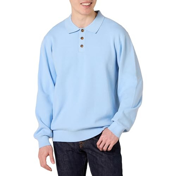 AMAZON ESSENTIALS MEN'S RELAXED-FIT KNIT POLO SWEATER MEN M POWDER BLUE New AMAZON ESSENTIALS MEN'S RELAXED-FIT KNIT POLO SWEATER MEN M POWDER BLUE New