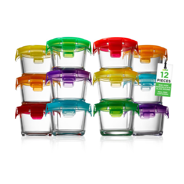 NUTRICHEF 24 PIECE 12 GLASS FOOD STORAGE CONTAINERS MEAL PREP MULTICOLOR New