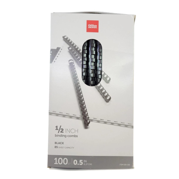 OFFICE DEPOT 1/2" BINDING COMBS BLACK 85 SHEET CAPACITY 100 COUNT 535-192 BLACK New OFFICE DEPOT 1/2" BINDING COMBS BLACK 85 SHEET CAPACITY 100 COUNT 535-192 BLACK New