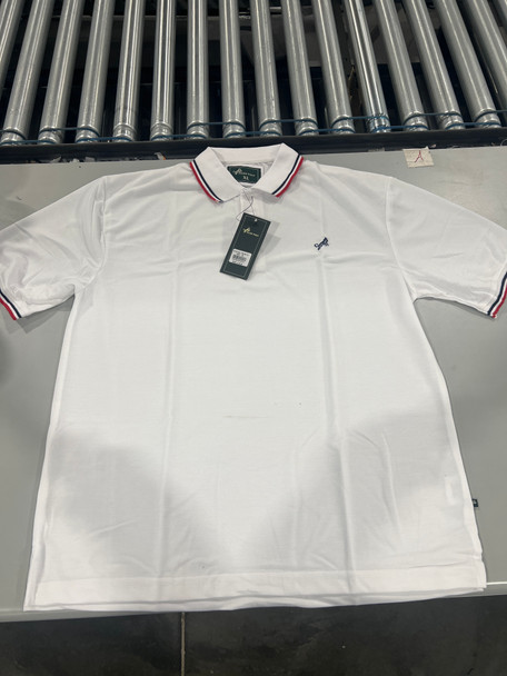 TIGER WOLF 3 BUTTON POLO SHIRT - SIZE: MEN XL - WHITE/RED/BLACK New TIGER WOLF 3 BUTTON POLO SHIRT - SIZE: MEN XL - WHITE/RED/BLACK New