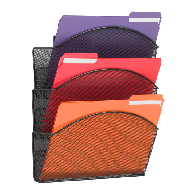 SAFCO PRODUCTS 5652BL ONYX MESH TRIPLE POCKET WALL RACK, LETTER SIZE - BLACK