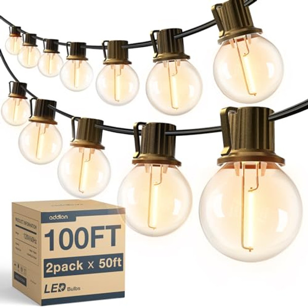 ADDLON 100FT(2-PACK*50FT) LED OUTDOOR STRING LIGHTS PATIO LIGHTS - BLACK ADDLON 100FT(2-PACK*50FT) LED OUTDOOR STRING LIGHTS PATIO LIGHTS - BLACK