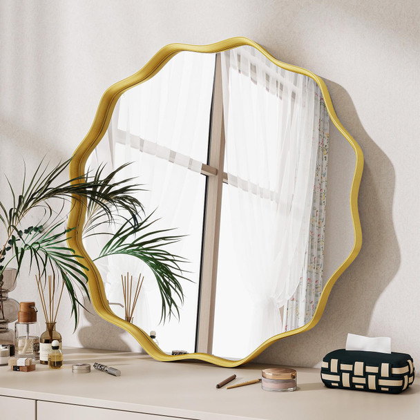 VETROVUE ROUND WAVY MIRROR 20" METAL FRAME CIRCLE MIRROR 20L X 20W - GOLD VETROVUE ROUND WAVY MIRROR 20" METAL FRAME CIRCLE MIRROR 20L X 20W - GOLD