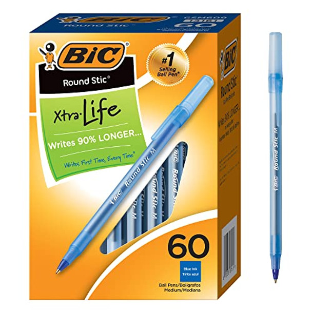 BIC ROUND STIC XTRA LIFE MEDIUM POINT, 60-COUNT BLUE INK GSM609-BLUE New BIC ROUND STIC XTRA LIFE MEDIUM POINT, 60-COUNT BLUE INK GSM609-BLUE New
