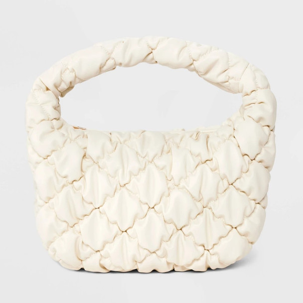 Bubble Quilted Clutch Handbag - A New Day Cream: Zip Closure, Single Handle New Bubble Quilted Clutch Handbag - A New Day Cream: Zip Closure, Single Handle New