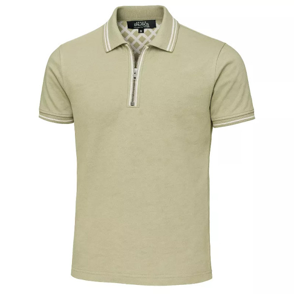 GALAXY BY HARVIC MEN’S MODERN FIT POLO SHIRT WITH ZIP PLACKET - SIZE: L - KHAKI New