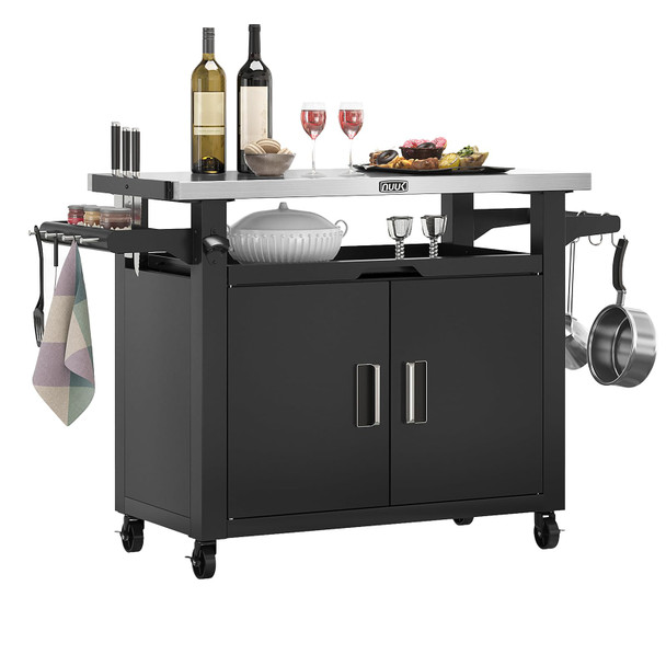 NUUK OUTDOOR GRILL CART STORAGE CABINET KITCHEN ISLAND PREP TABLE MC810A - BLACK