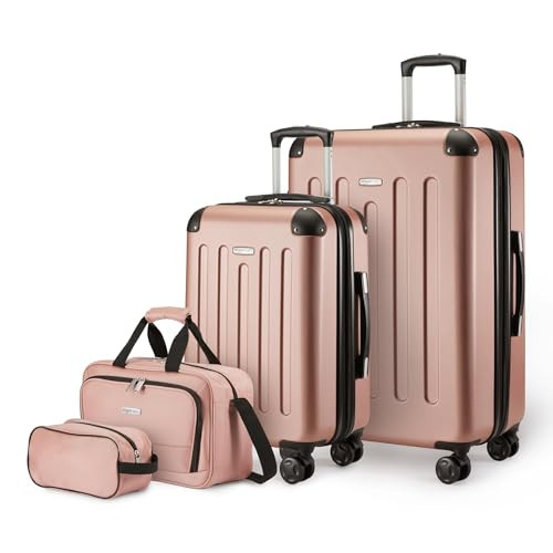 Amazon Basics 4-Piece Luggage Set, Two Hardside Suitcases, LN20175 - Rose Gold