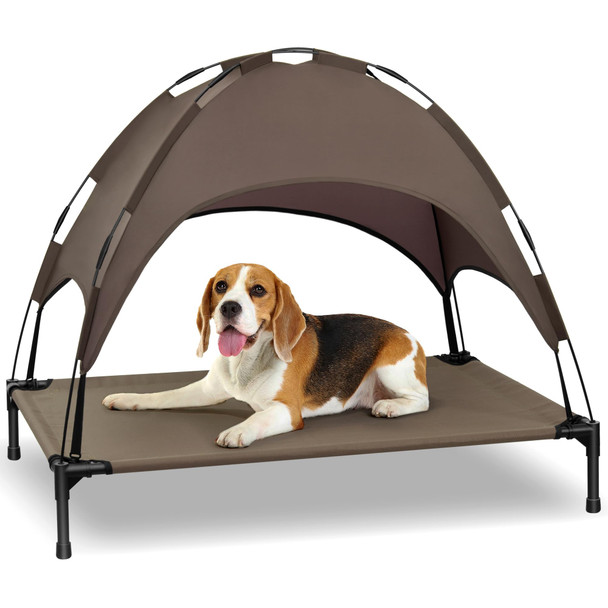 HEEYOO ELEVATED DOG BED WITH CANOPY PORTABLE DOG COT WITH REMOVABLE COTSQUC42BRN