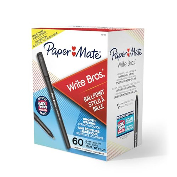 PAPER MATE WRITE BROS BALLPOINT STICK PENS 1.0MM BLACK BARREL 60 PACK New