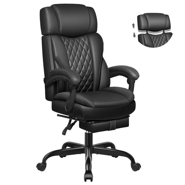 BESTGLORY EXECUTIVE LEATHER OFFICE CHAIR BIG TALL OFFICE CHAIR FOOTREST - BLACK