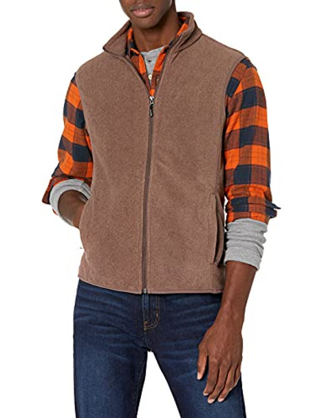 AMAZON ESSENTIALS MEN'S FULL-ZIP POLAR FLEECE VEST BROWN HEATHER M New AMAZON ESSENTIALS MEN'S FULL-ZIP POLAR FLEECE VEST BROWN HEATHER M New