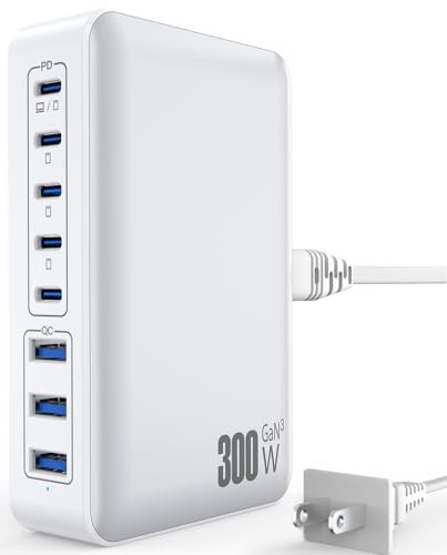 XCLY USB C CHARGER BLOCK CHARGING STATION - 300W FAST GAN 8.PORT MULTIPLE USB
