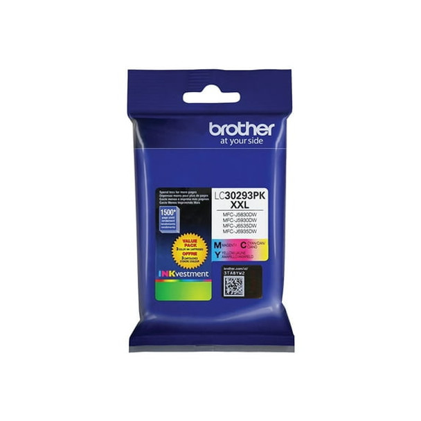 BROTHER ULTRA HIGH YIELD CYAN/MAGENTA/YELLOW INK CARTRIDGE 3-PACK LC30293PK New