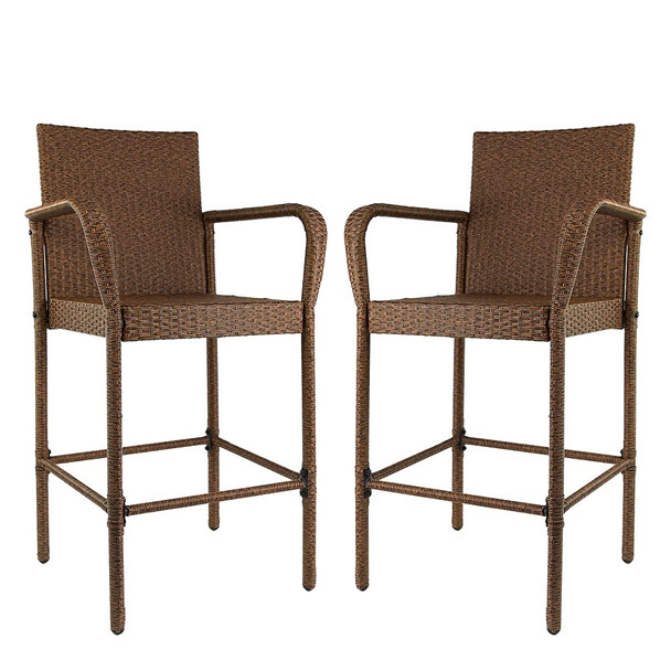 RAVENNA HOME SET OF 2 OUTDOOR PATIO HIGH-BACK WEATHER RESISTANT PE WICKER BROWN