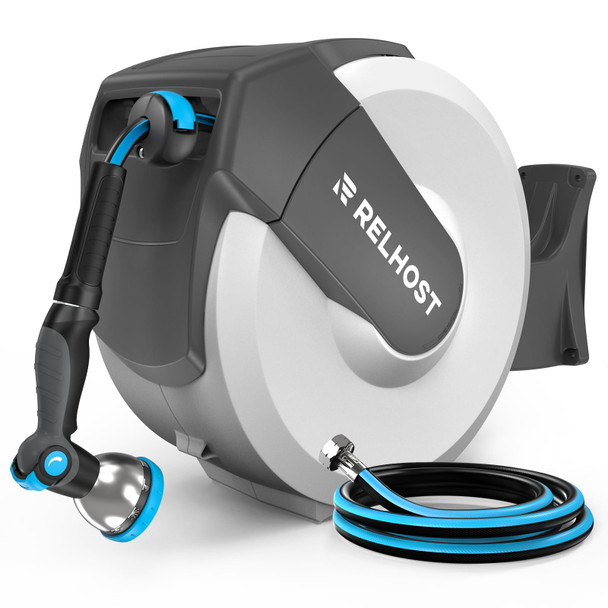 RELHOST RETRACTABLE GARDEN HOSE REEL 120 FT X 1/2 IN - WHITE & GRAY