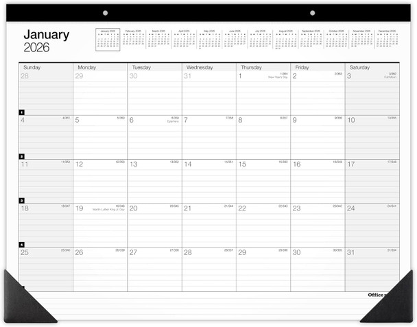 OFFICE DEPOT BRAND MONTHLY DESK PAD CALENDAR, 21 3/4" X 17" 2026 New