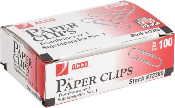 ACCO PREMIUM PAPER CLIPS - STANDARD SIZE #1 100PC - SILVER ACCO PREMIUM PAPER CLIPS - STANDARD SIZE #1 100PC - SILVER