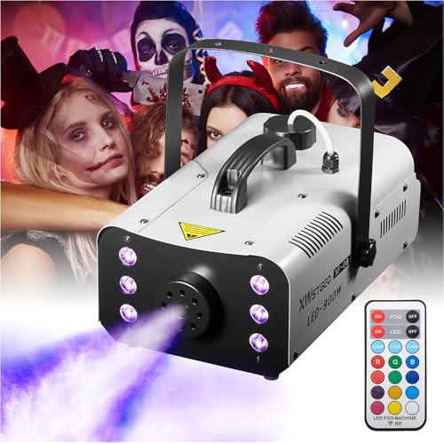 XWSTGEQ FOG MACHINE 900 WATT WITH 6 LED LIGHTS AND 2-IN-1 WIRELESS REMOTE GRAY