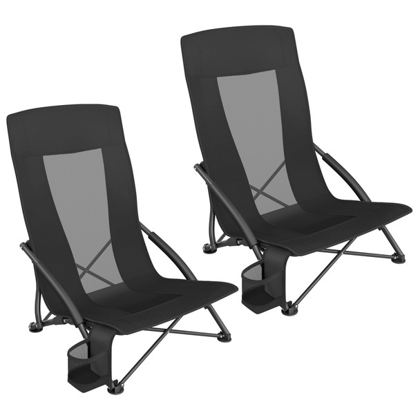 SONGMICS SET OF 2 PORTABLE BEACH CHAIRS ADULTS MAX LOAD 330 LB EACH BLACK- BLACK