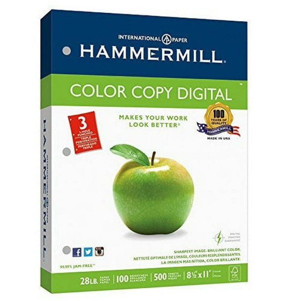 HAMMERMILL PAPER COLOR COPY DIGITAL HOLE PUNCH, 100 BRIGHT, 500 SHEETS / 1 REAM, New HAMMERMILL PAPER COLOR COPY DIGITAL HOLE PUNCH, 100 BRIGHT, 500 SHEETS / 1 REAM, New