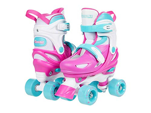 CRS220 CHICAGO SKATES ADJUSTABLE QUAD ROLLER SKATE YOUTH 1-4 PINK/WHITE/TEAL New