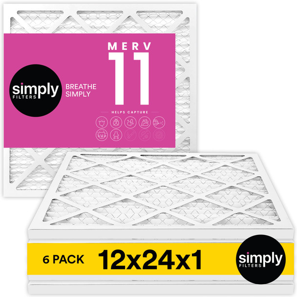 Simply 12x24x1 Air Filter, Merv 11, MPR 1000, 6 Pack, HVAC, Dust, Pet, Allergy New