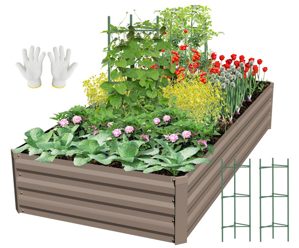 SONFILY RAISED GARDEN BED METAL RAISED GARDEN BED GARDEN BOXES 8X4X1FT - BROWN SONFILY RAISED GARDEN BED METAL RAISED GARDEN BED GARDEN BOXES 8X4X1FT - BROWN