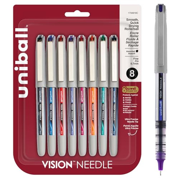 UNIBALL VISION NEEDLE ROLLERBALL PENS, FINE POINT, ASSORTED COLOR INK 8 COUNT New UNIBALL VISION NEEDLE ROLLERBALL PENS, FINE POINT, ASSORTED COLOR INK 8 COUNT New