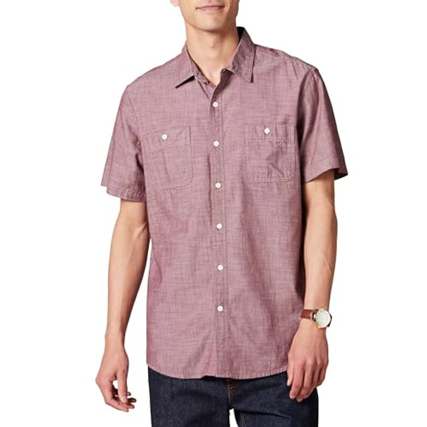 AMAZON ESSENTIALS MEN'S REGULAR-FIT, SHORT-SLEEVE BUTTON-DOWN, BURGUNDY, XXL New AMAZON ESSENTIALS MEN'S REGULAR-FIT, SHORT-SLEEVE BUTTON-DOWN, BURGUNDY, XXL New