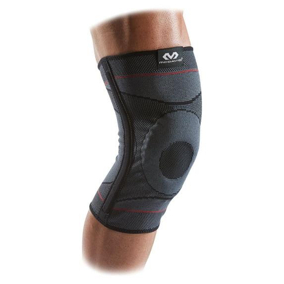 MCDAVID KNEE COMPRESSION KNIT SLEEVE GEL BUTTRESS SMALL/MEDIUM - GRAY/BLACK/RED