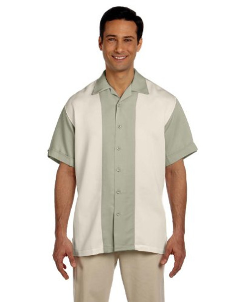 HARRITON M575 MEN'S TWO-TONE BAHAMA CORD CAMP SHIRT SIZE 2XL - GREEN MIST/CREME HARRITON M575 MEN'S TWO-TONE BAHAMA CORD CAMP SHIRT SIZE 2XL - GREEN MIST/CREME