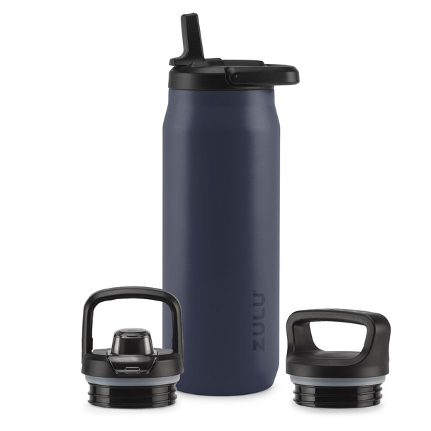 ZULU BASE 32OZ STAINLESS STEEL WATER BOTTLE,3 LIDS-Straw,Chug,Twist-Navy New ZULU BASE 32OZ STAINLESS STEEL WATER BOTTLE,3 LIDS-Straw,Chug,Twist-Navy New