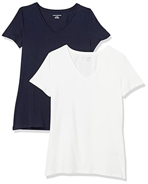 AMAZON ESSENTIALS WOMEN'S REGULAR-FIT V-NECK T-SHIRT XXL - NAVY/WHITE AMAZON ESSENTIALS WOMEN'S REGULAR-FIT V-NECK T-SHIRT XXL - NAVY/WHITE