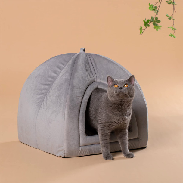 KASENTEX Cat Bed for Indoor Cats, 2-in-1 Cat House Pet Bed, KVC2207 - Gray