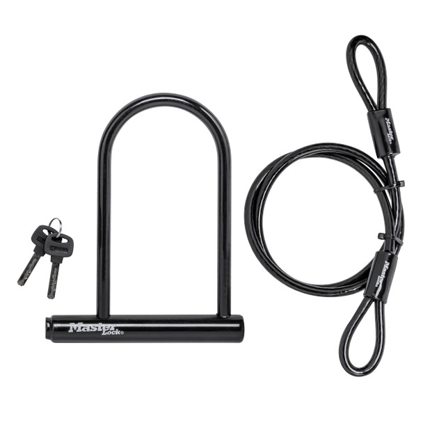 MASTER LOCK 7.25" U LOCK,LOOPED END CABLE 7-1/4 "U LOCK + 4FT.CABLE - BLACK