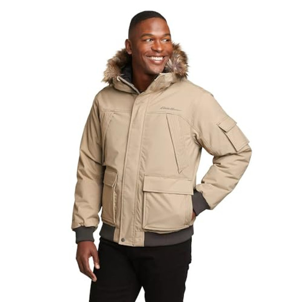 EDDIE BAUER MEN SUPERIOR DOWN WATERPROOF BOMBER JACKET LIGHT KHAKI MEN'S L New EDDIE BAUER MEN SUPERIOR DOWN WATERPROOF BOMBER JACKET LIGHT KHAKI MEN'S L New
