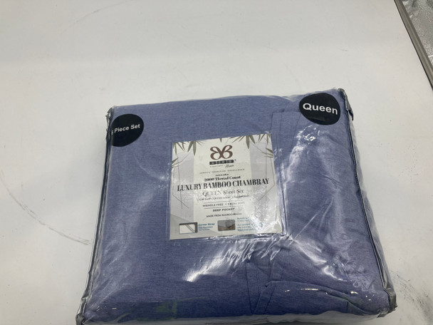 BAMBOO SHEET QUEEN 2000 SERIES 1 FLAT SHEET 1 FITTED SHEET 4 PILLOWCASES BLUE