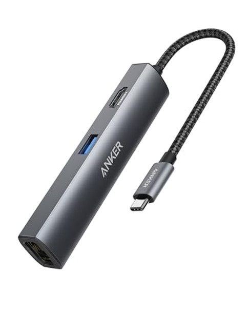 ANKER USB C HUB ADAPTER 5-IN-1 USB C ADAPTER 4K HDMI ETHERNET PORT - GRAY