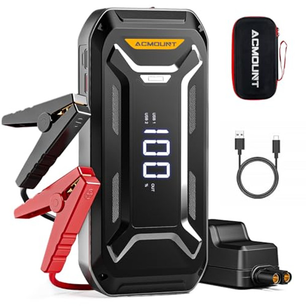 ACMOUNT CAR BATTERY JUMP STARTER PORTABLE 6000A 12V, LCD USB QUICK CHARGE BLACK ACMOUNT CAR BATTERY JUMP STARTER PORTABLE 6000A 12V, LCD USB QUICK CHARGE BLACK