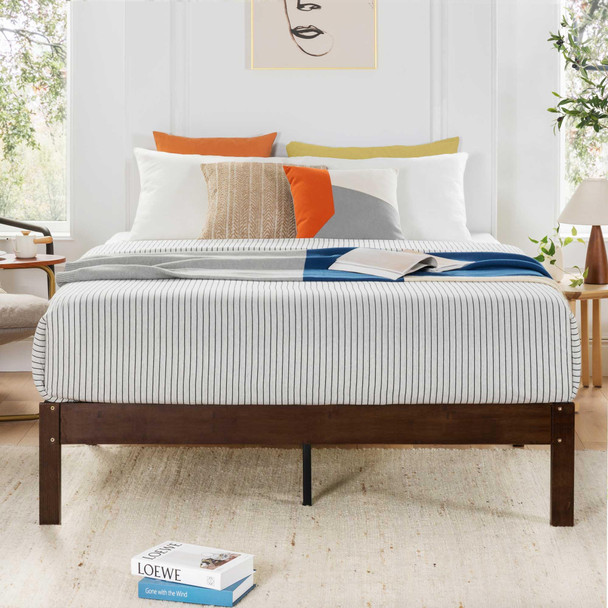 Mellow Asher 14 Inch Bamboo Wood Platform Bed with Wooden Slats, Full- Coffee